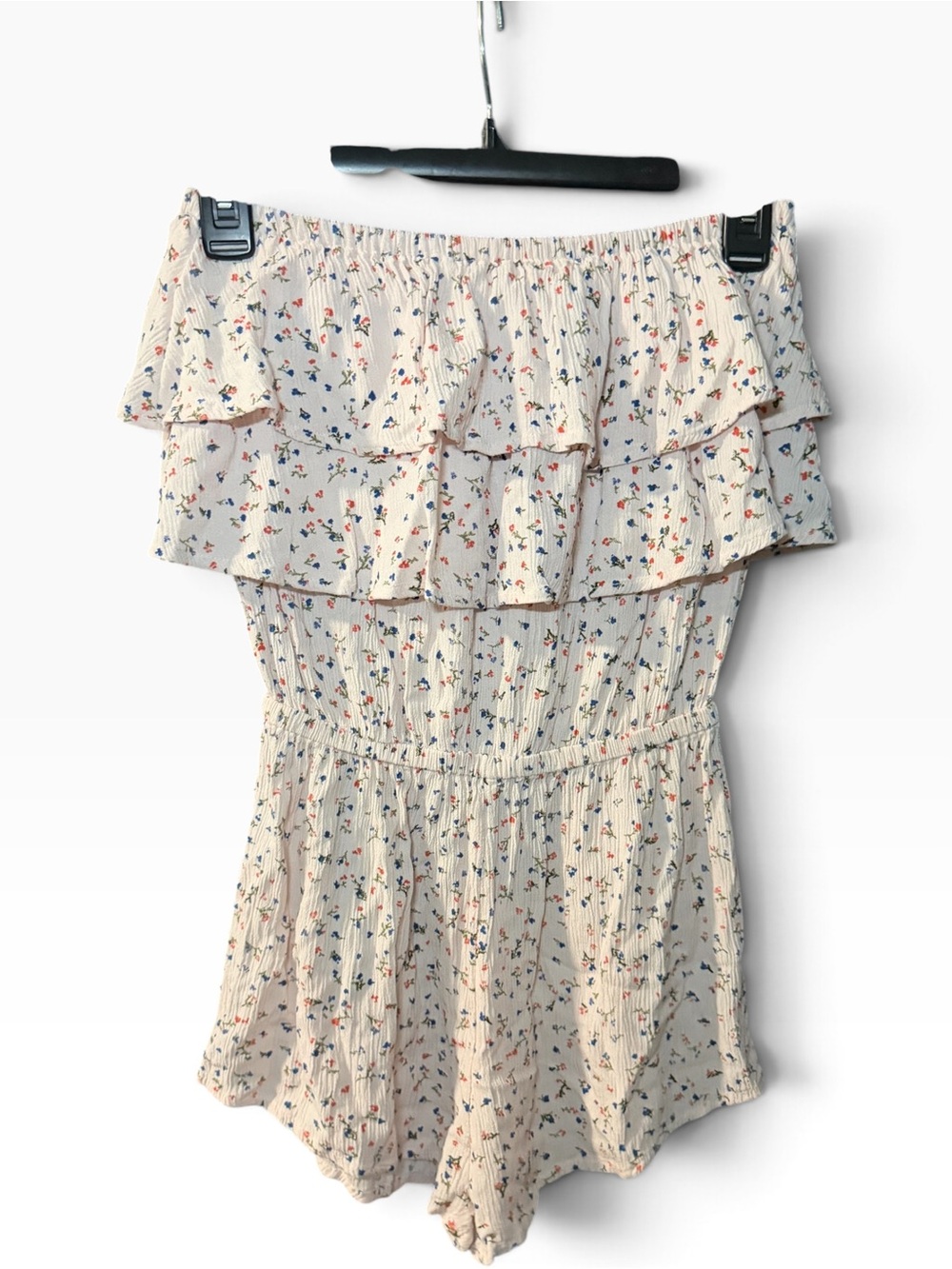 Billabong Off Shoulder Floral Ruffle Romper Cream Size Small